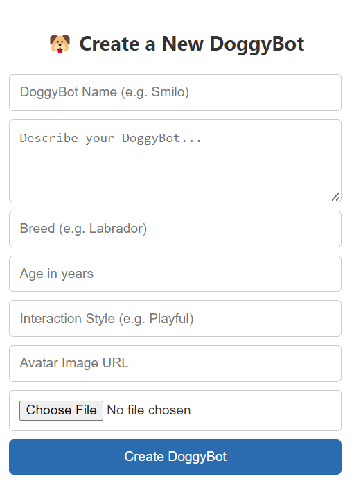 DoggyBot creation form